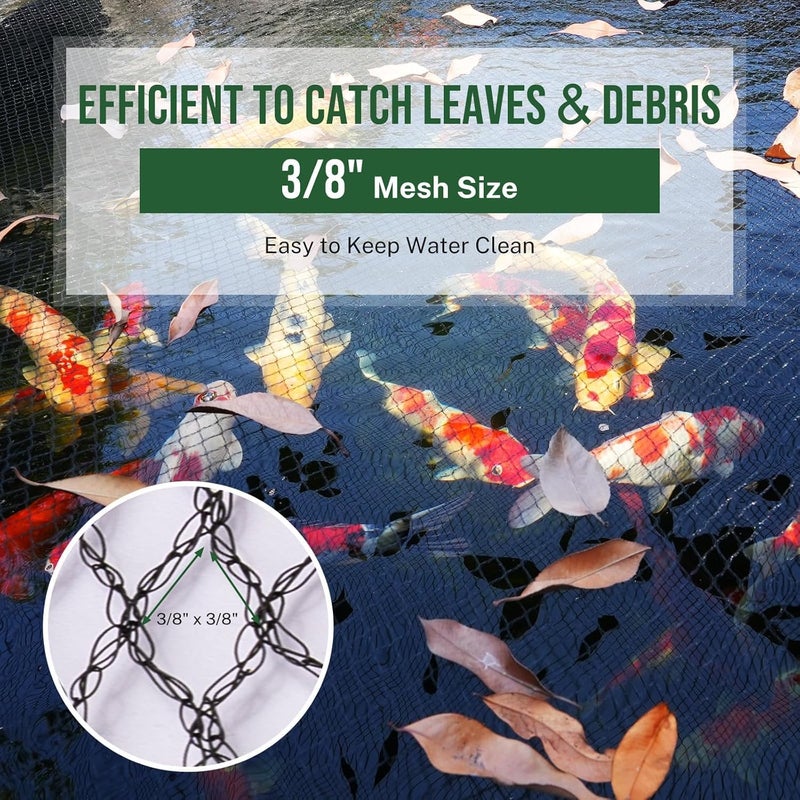 Alloxity 20 x 30Ft Pond Netting for Koi Ponds, Koi Pond Net Cover, Durable & Sturdy Pond Netting Cover for Leaves, Protect Koi Fish Against Herons, Raccoons, Cats & Predators, 14pcs Stakes Included - Image 2